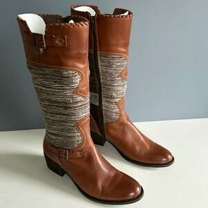 Anthropologie Fortress of Inca Boots Size 8 Western Leather Woven Patchwork Peru